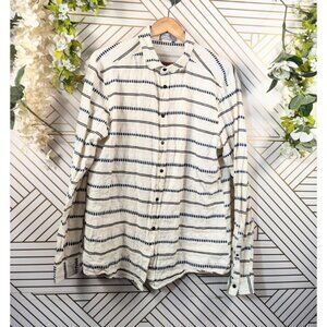 ZARA MAN Men's Aztec Cream With Black Embroidery Snap Button Long Sleeve Sz XL